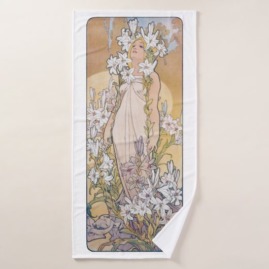 Lily (vier Blume), Alphonse Mucha Badehandtuch (Badehandtuch)