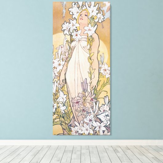 Lily (vier Blume), Alphonse Mucha Leinwanddruck (Insitu (Holzboden))