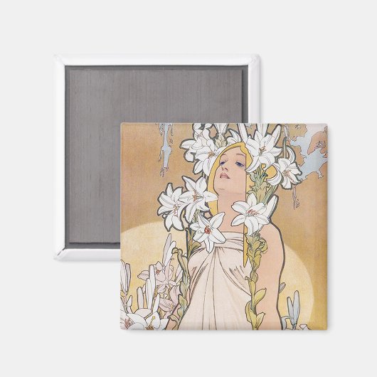 Lily (vier Blume), Alphonse Mucha Magnet (Vorderseite/Rückseite)
