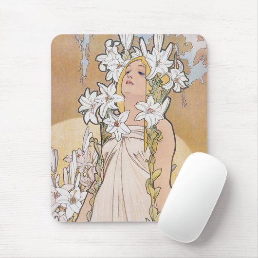Lily (vier Blume), Alphonse Mucha Mousepad (Mit Mouse)
