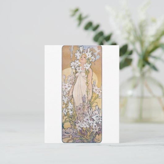 Lily (vier Blume), Alphonse Mucha Postkarte (Stehend Vorderseite)