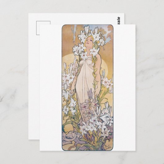 Lily (vier Blume), Alphonse Mucha Postkarte (Vorne/Hinten)