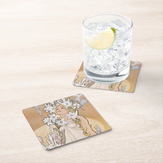 Lily (vier Blume), Alphonse Mucha Rechteckiger Pappuntersetzer (Vor Ort)