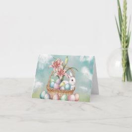 Lily Watercolor & Pasteleier mit Bunny in Basket Karte