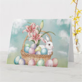 Lily Watercolor & Pasteleier mit Bunny in Basket Karte (Gelbe Blume)