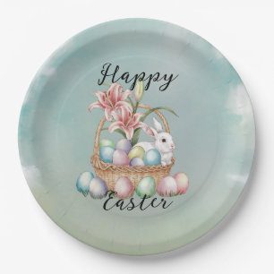 Lily Watercolor & Pasteleier mit Bunny in Basket Pappteller