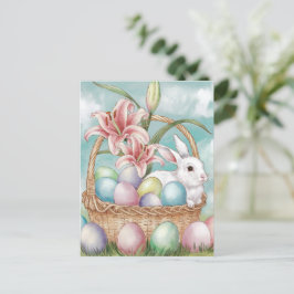 Lily Watercolor & Pasteleier mit Bunny in Basket Postkarte