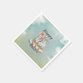 Lily Watercolor & Pasteleier mit Bunny in Basket Serviette (Ecke)