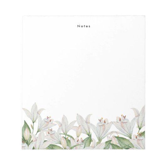 Lily Watercolor Weiße Frühlingsblumen Personalisie Notizblock (Vorderseite)