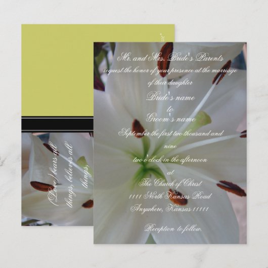 Lily Wedding Einladung mit Schrift (Vorne/Hinten)