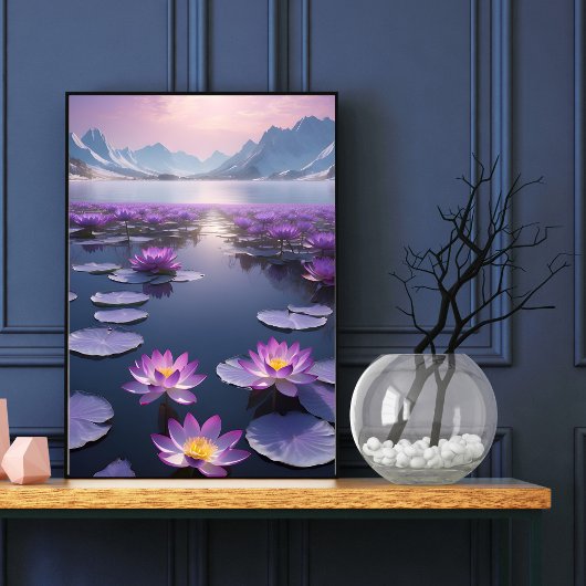 Lilypad Mountain Lake Scape Poster