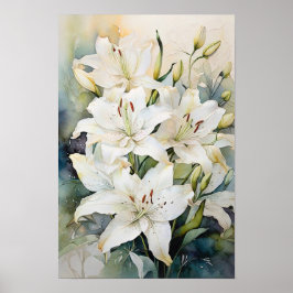 Lily's Embrace - Aquarellfarben Blume - Blumenkuns Poster