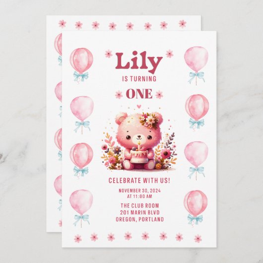 Lily's erster Geburtstag Einladung (Vorne/Hinten)