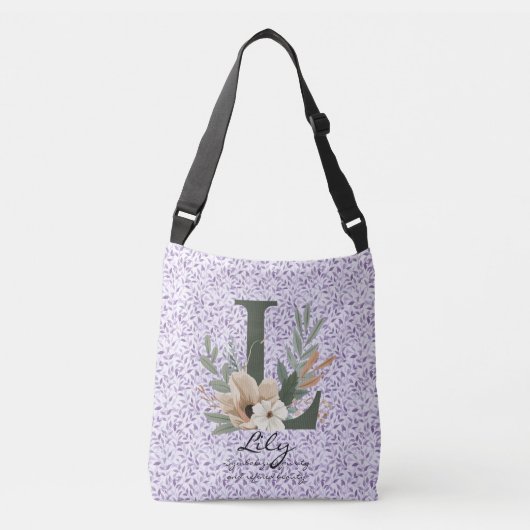 Lily's Graceful Serenity - Boho Floral Monogram Tragetaschen Mit Langen Trägern (Vorderseite)