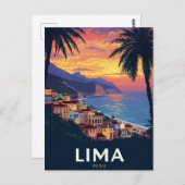 Lima Peru Coast Sunset Palm Trees Postkarte (Vorne/Hinten)