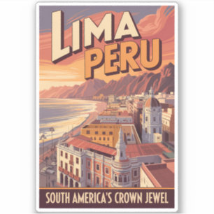 Lima Peru Küstenillustration Reise Kunst Vintage Aufkleber