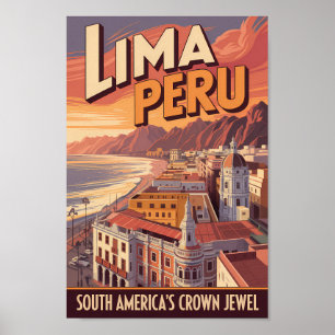 Lima Peru Küstenillustration Reise Kunst Vintage Poster