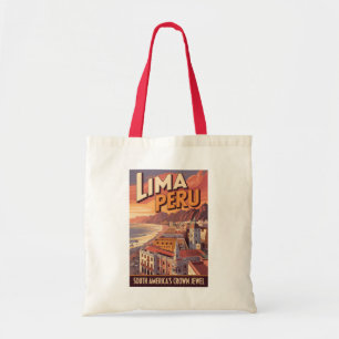 Lima Peru Küstenillustration Reise Kunst Vintage Tragetasche