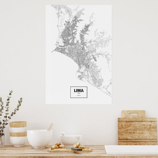 Lima, Peru (schwarz auf weiß) Poster (Küche)