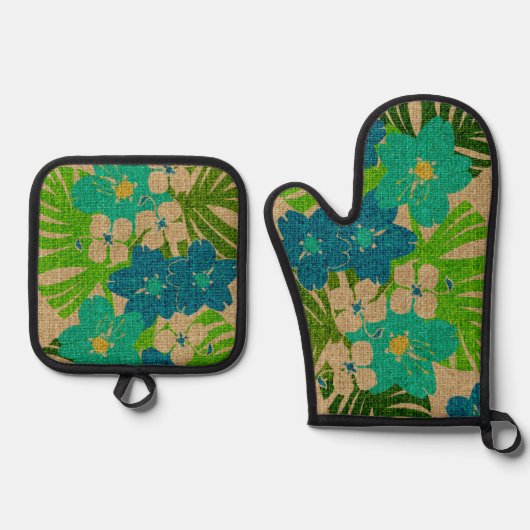Limahuli Garden Hawaiianische Imitate Texture Turq Ofenhandschuh & Topflappen-Set (Vorderseite)