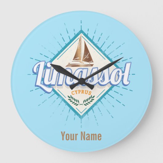 Limassol City Cyprus Retro Segelschiff Vintag Große Wanduhr (Vorderseite)