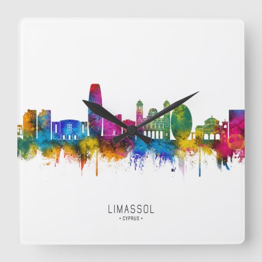 Limassol Zypern Skyline Quadratische Wanduhr (Vorderseite)