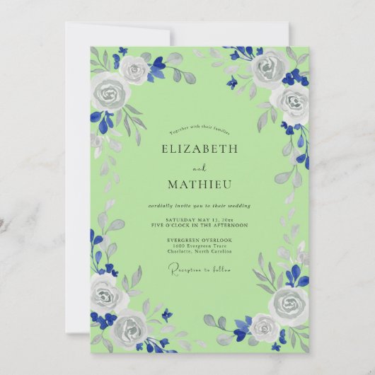 Limbgrüne Florale Hochzeitsromantik Einladung (Vorderseite)