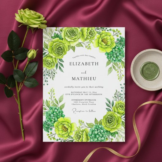 Limbgrüne Florale Whimsy-Hochzeit Einladung