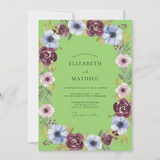 Limbgrüne lebendige Blumenhochzeit Einladung (Vorderseite)
