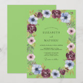 Limbgrüne lebendige Blumenhochzeit Einladung (Vorne/Hinten)