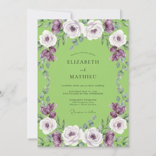 Lime Amethyst Rosenhochzeit Einladung (Vorderseite)