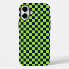 Lime and navy checkerboard pattern iPhone 16 plus hülle