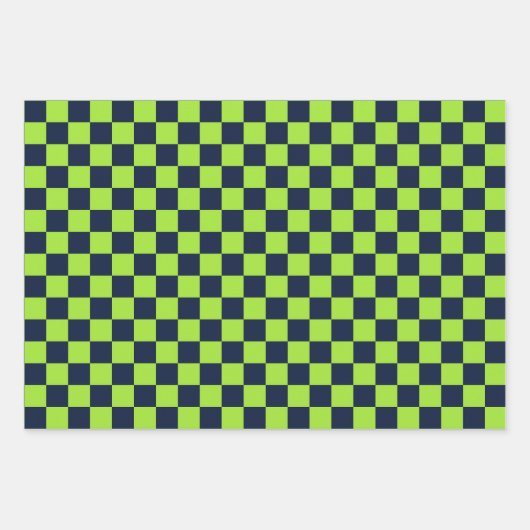 Lime and navy checkerboard pattern geschenkpapier set (Vorderseite 2)