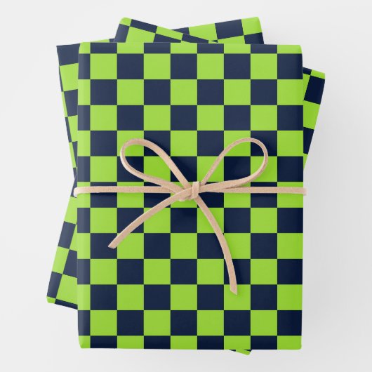 Lime and navy checkerboard pattern geschenkpapier set (Beispiel)