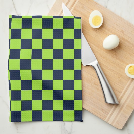 Lime and navy checkerboard pattern geschirrtuch (Viertel Falte)