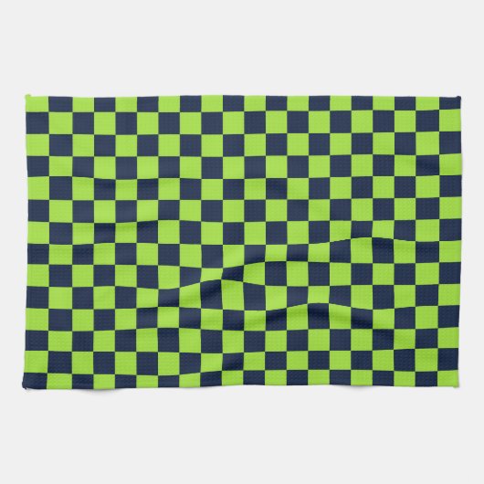 Lime and navy checkerboard pattern geschirrtuch (Horizontal)