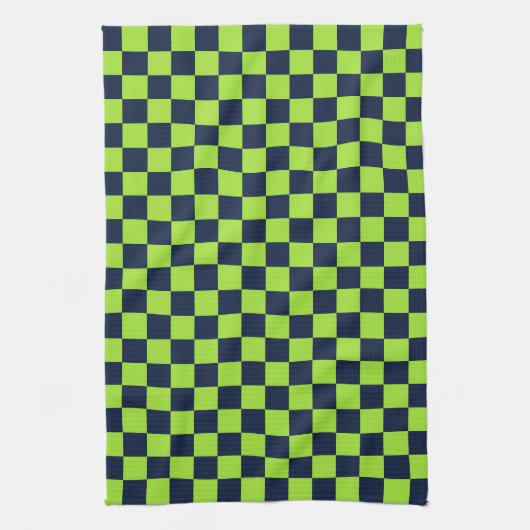 Lime and navy checkerboard pattern geschirrtuch (Vertikal)