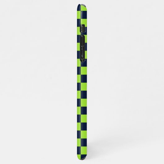 Lime and navy checkerboard pattern iPhone hülle (Linke Seite)