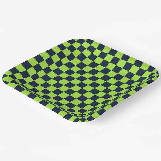 Lime and navy checkerboard pattern pappteller (Gewinkelt)