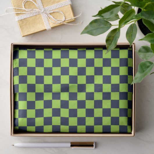 Lime and navy checkerboard pattern seidenpapier (Geschenk)