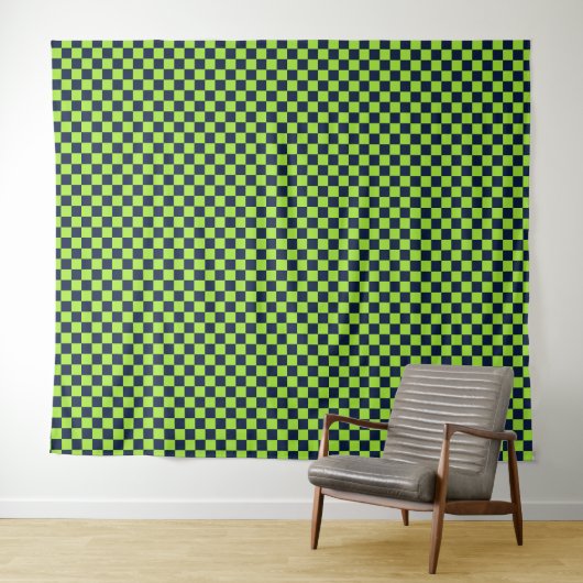 Lime and navy checkerboard pattern wandteppich (Beispiel (Horizontal))