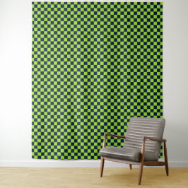 Lime and navy checkerboard pattern wandteppich