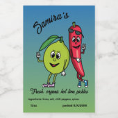 Lime and Pepper Pals Funny Cartoon Lime Pickles Lebensmitteletikett (Einzelnes Label)