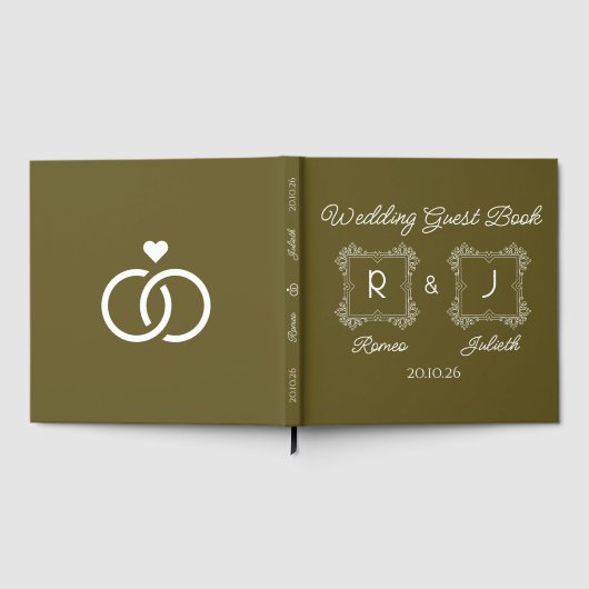 Lime Baroque Monogram Wedding Guest Book Gästebuch (Voll)