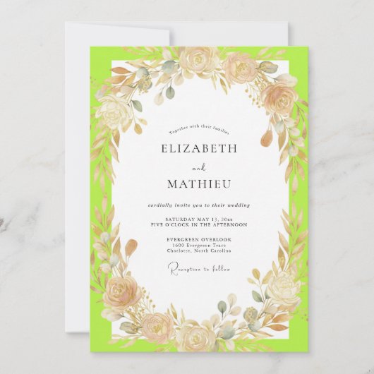 Lime-Champagner-Kranz-Hochzeit Einladung (Vorderseite)