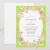 Lime-Champagner-Kranz-Hochzeit Einladung (Vorne/Hinten)