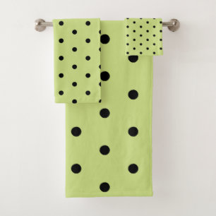Lime Chartreuse Whimsical Schwarz Polka Dot Badhandtuch Set