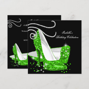 Lime Glitter High Heels Schwarz Geburtstagsfeier Einladung