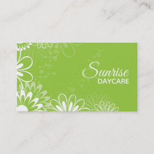Lime Green and White Floral Daycare Business Card Visitenkarte