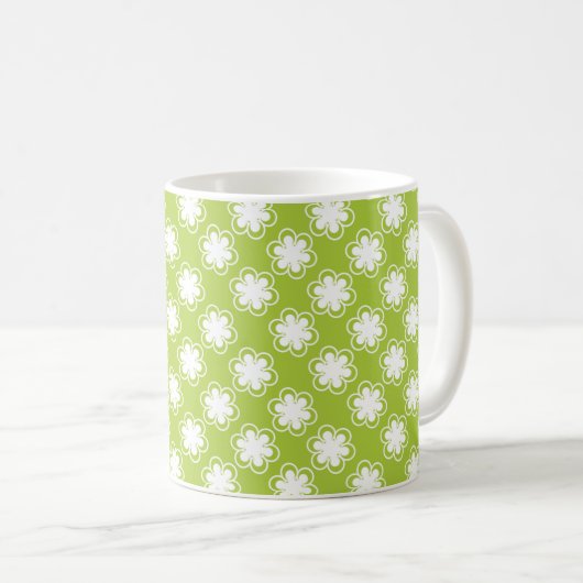 Lime Green and White Flower Pattern Kaffeetasse (VorderseiteRechts)